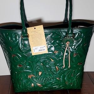 NWT-Patricia Nash-Cutout Tooled Adeline Tote & Tooled Cauchy Wallet-Soft Green